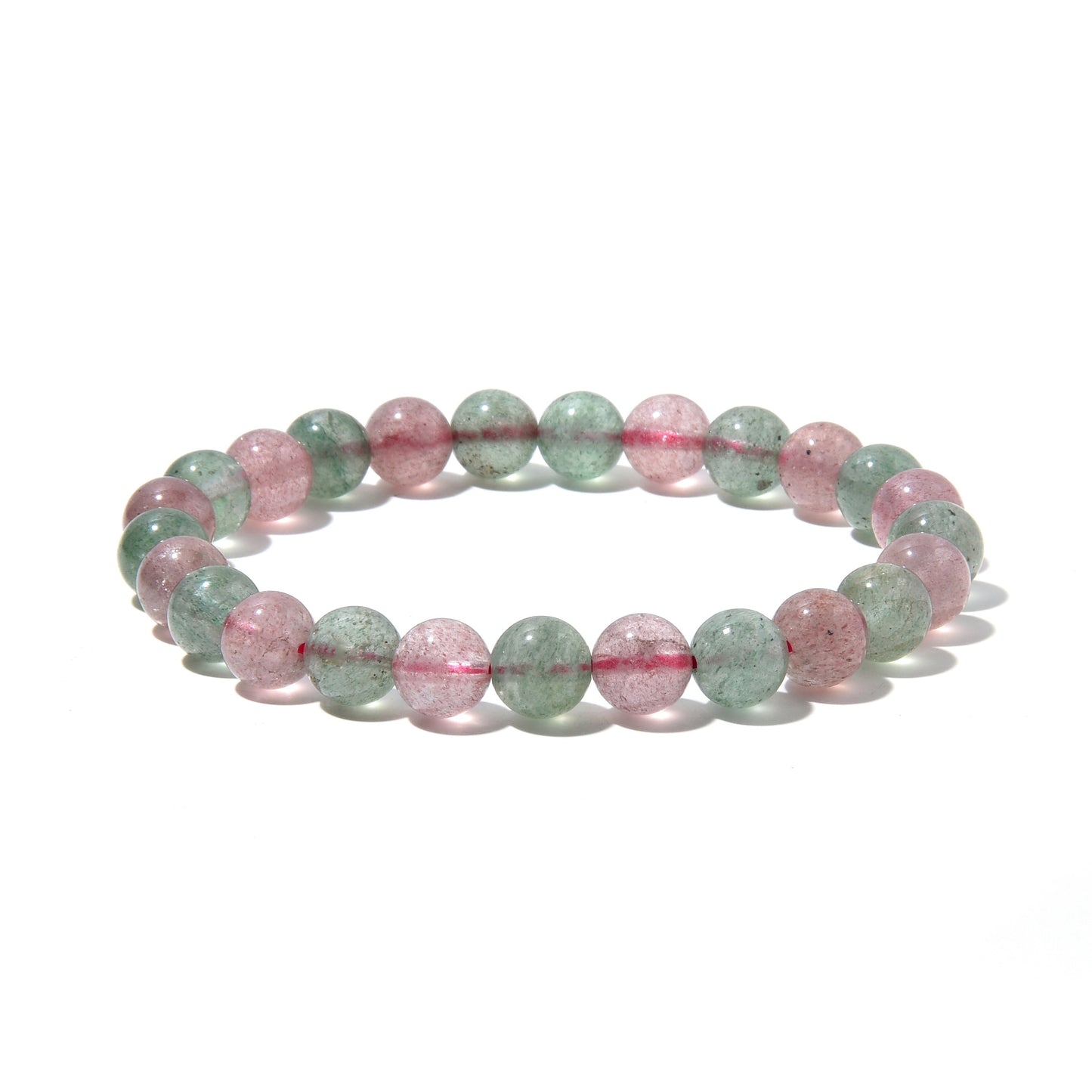 Red And Green Strawberry Quartz Round Beads Bracelet 8mm