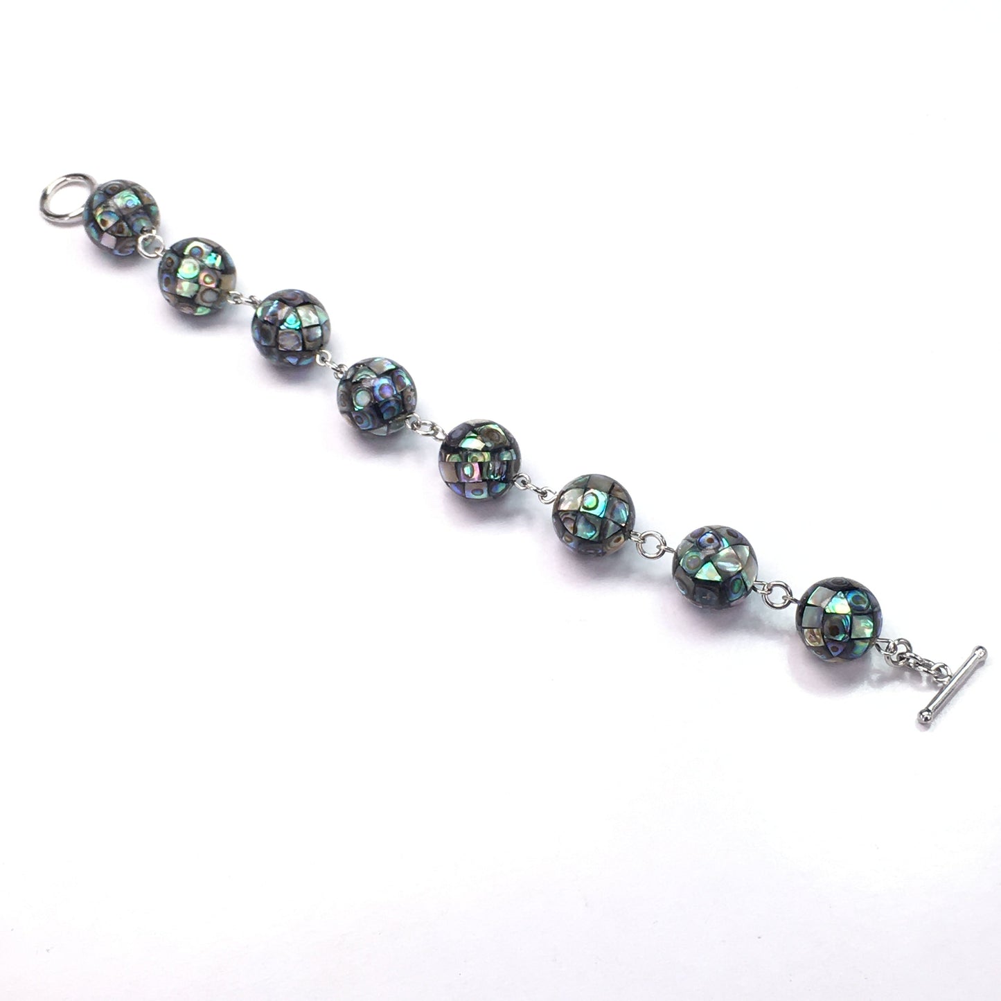 Abalone Mosaic Round Beads Bracelet 14mm