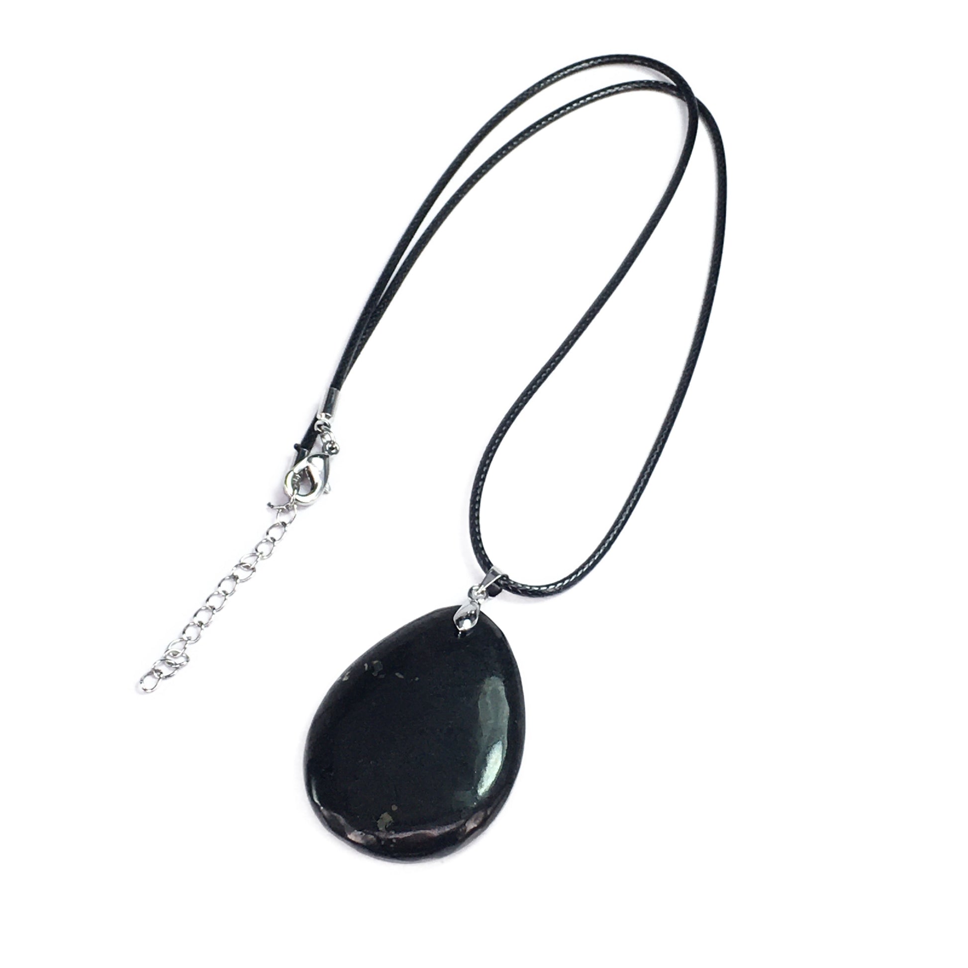 Shungite Pear Shape Pendant 30X40mm With Leather Cord Necklace