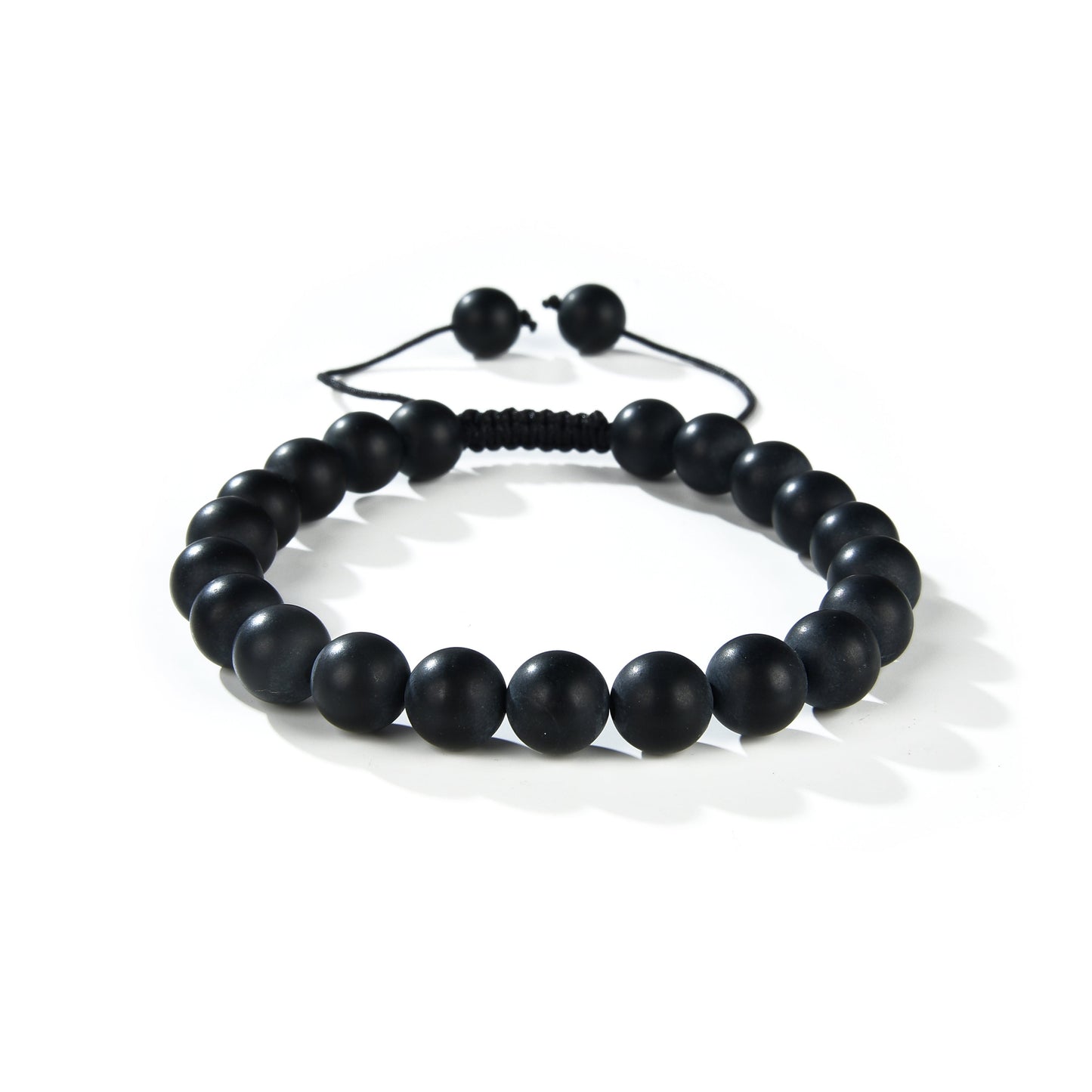 Matte Black Onyx Round Beads Slide Bracelet 8mm
