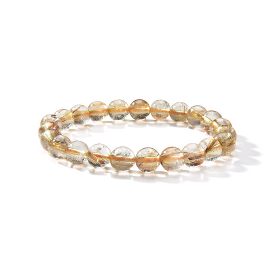 Gold Rutilated Quartz Round Beads Bracelet 8mm