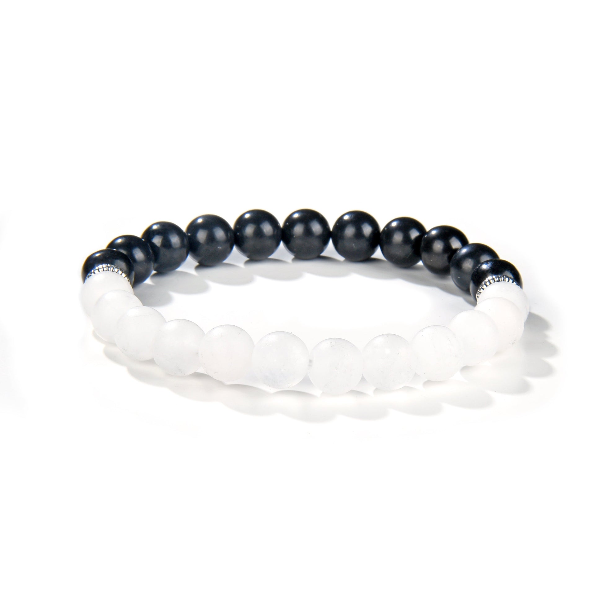Shungite With Matte White Jade Round Beads Bracelet 8mm