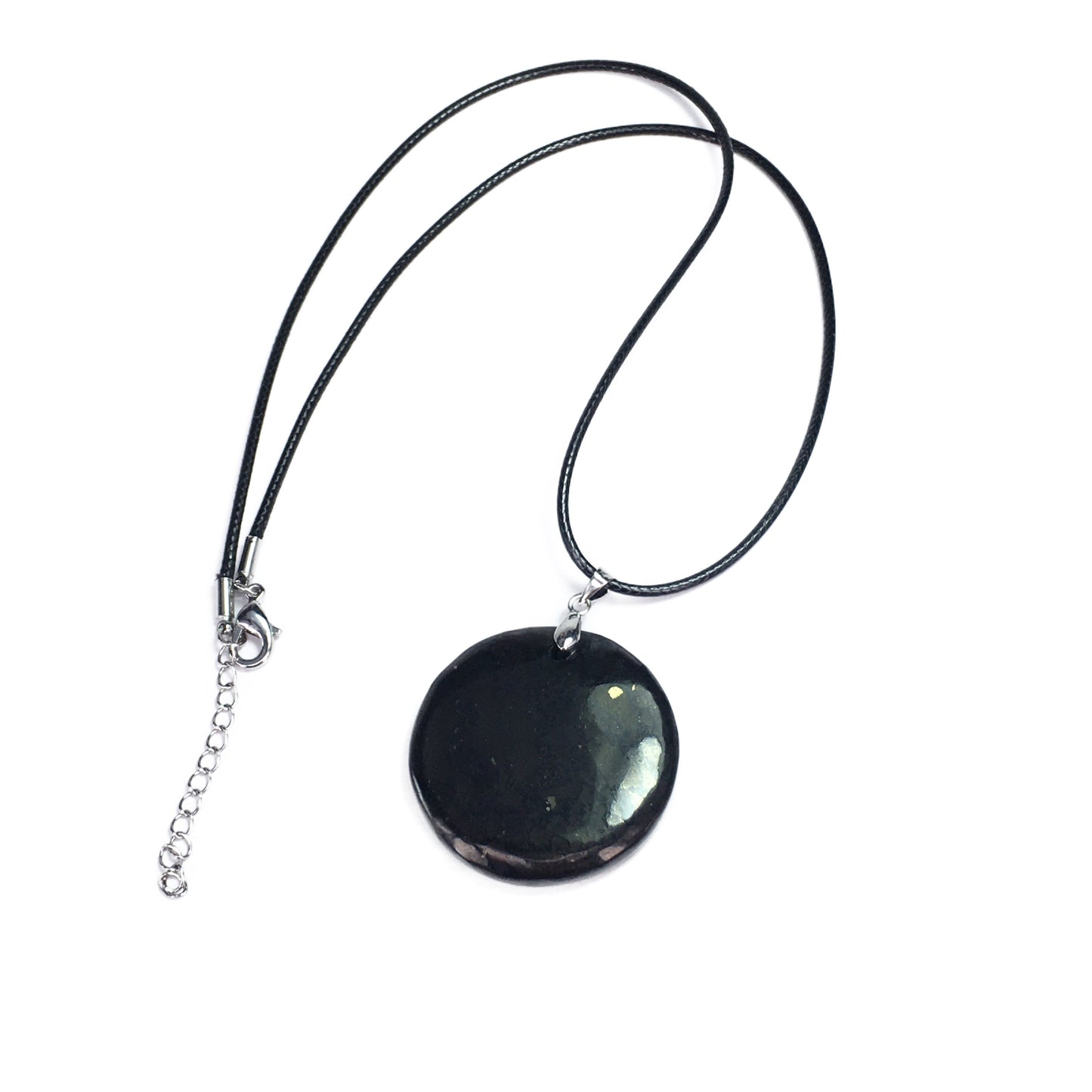 Shungite Coin Shape Pendant 35mm With Leather Cord Necklace