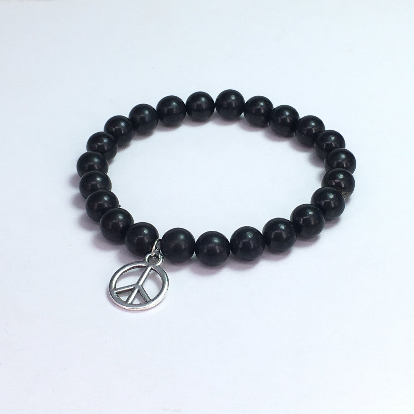 Shungite Round Beads With Peace Accessory Bracelet 8mm