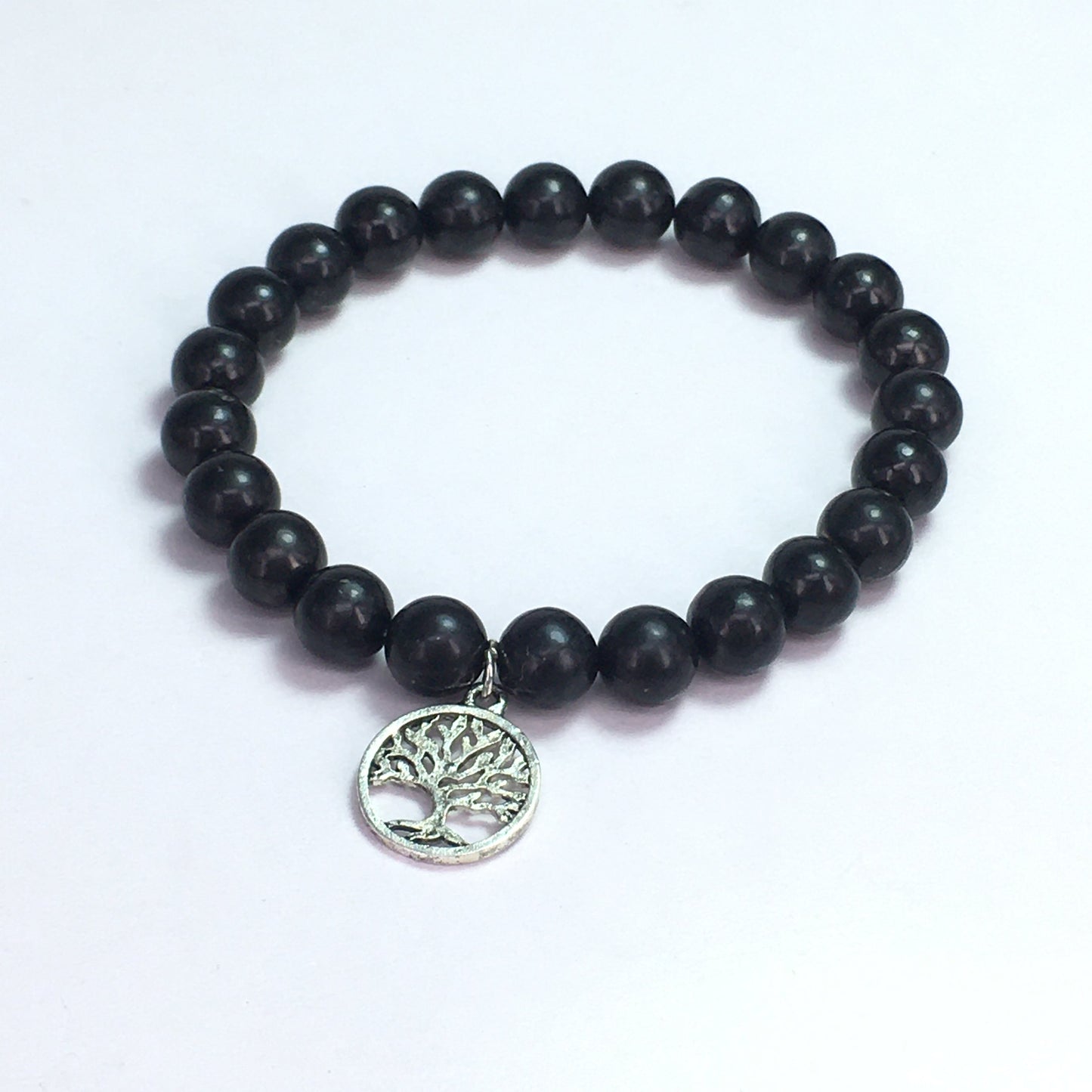 Shungite Round Beads With Life Tree Accessory Bracelet 8mm