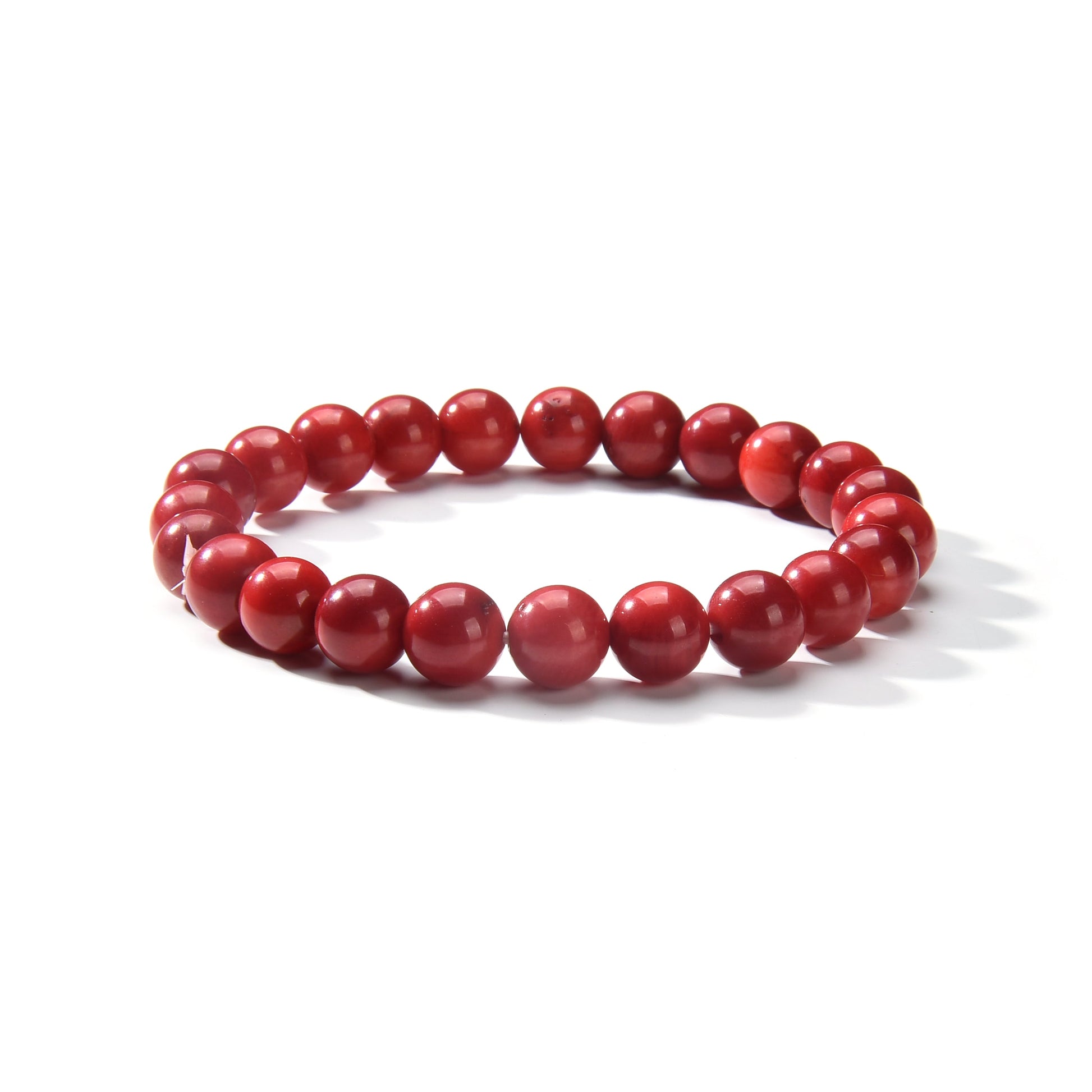 Red Bamboo Coral Round Beads Bracelet 8mm