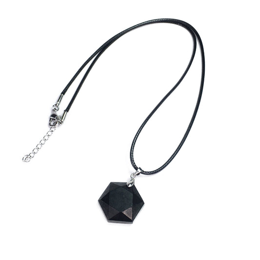 Shungite Hexagram Shape Pendant 22X25mm With Leather Cord Necklace