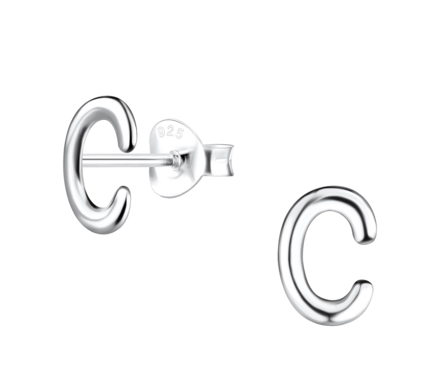 Silver Letter C Stud Earrings