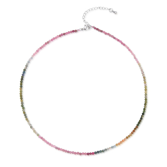 Mixed Rainbow Tourmaline Super Precision Cut  Faceted Rounds 2mm Necklace