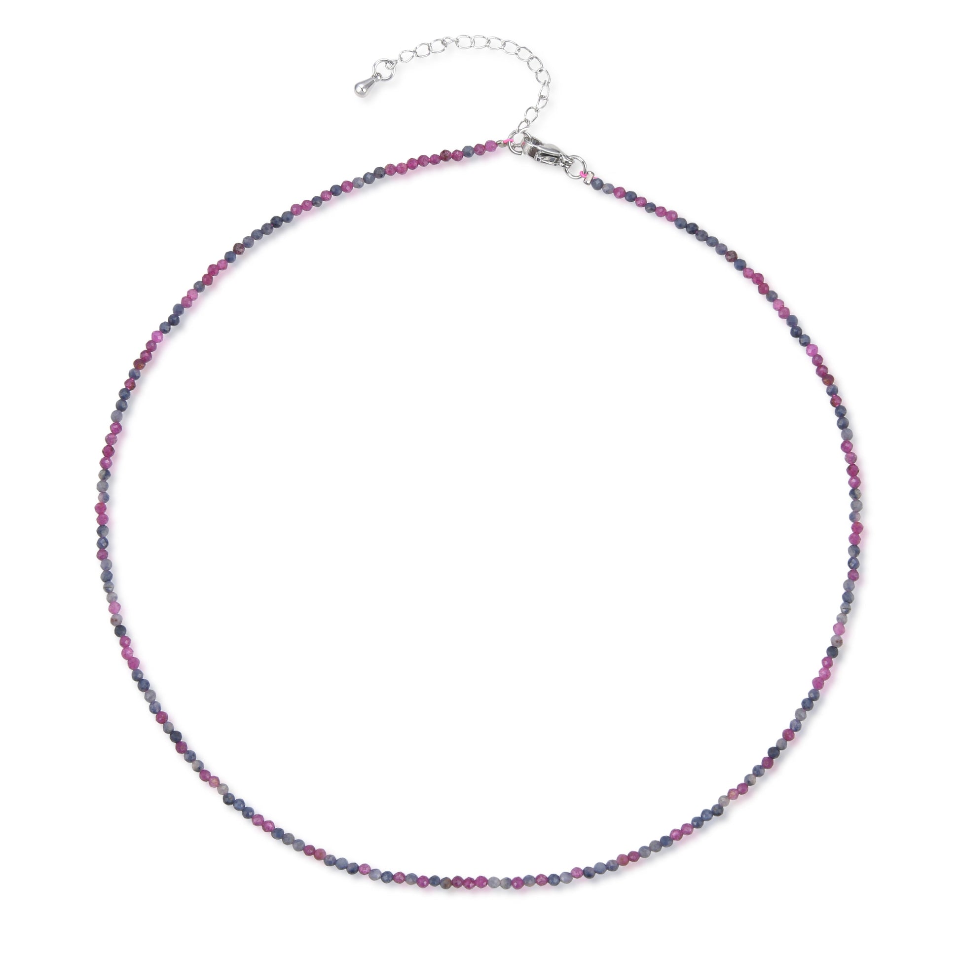 Ruby And Sapphire Super Precision Cut  Faceted Rounds 2mm Necklace